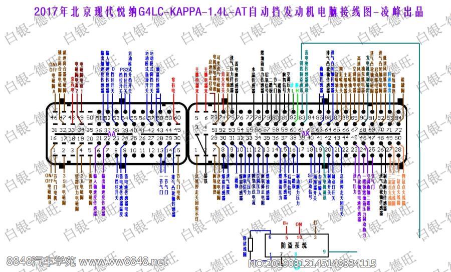 2017年北京现代悦纳G4LC-KAPPA-1.4L-AT自动挡发动机电脑接线图